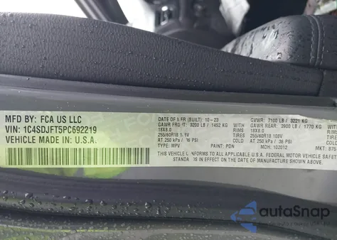 2023 Dodge Durango Pursuit Awd из США, поврежденный, VIN 1C4SDJFT5PC692219